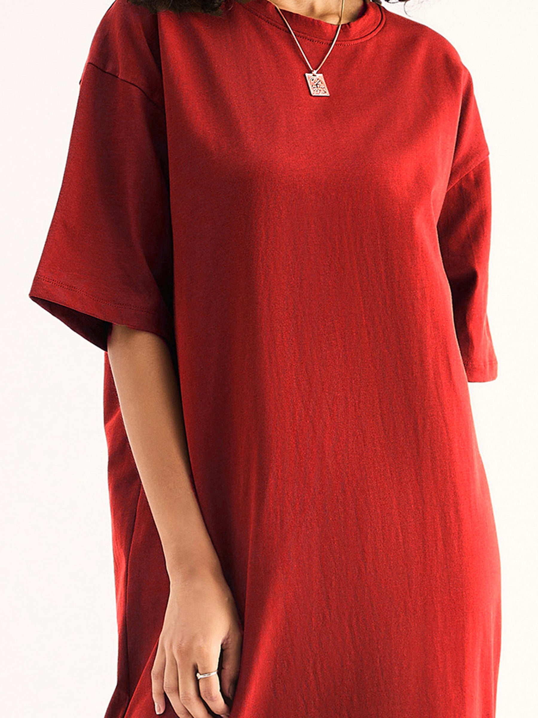Red Oversized T-Shirt Dress-SASSAFRAS BASICS