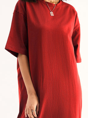 Red Oversized T-Shirt Dress-SASSAFRAS BASICS