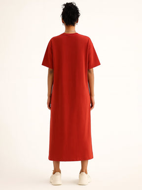 Red Oversized T-Shirt Dress-SASSAFRAS BASICS