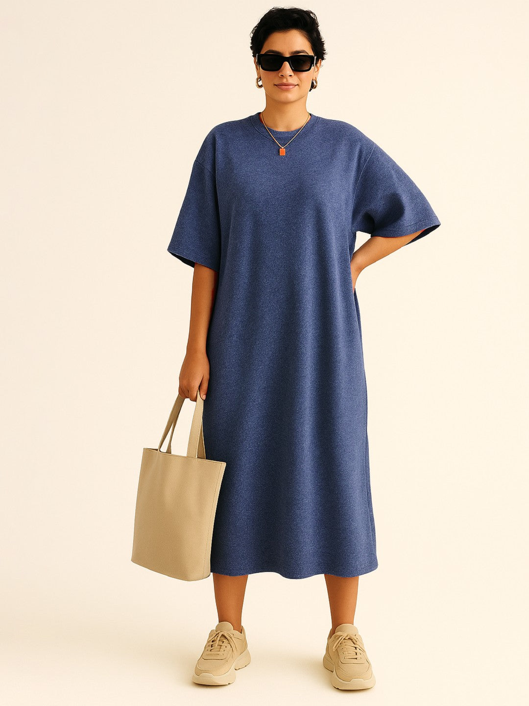 Navy Melange Oversized T-Shirt Dress-SASSAFRAS BASICS