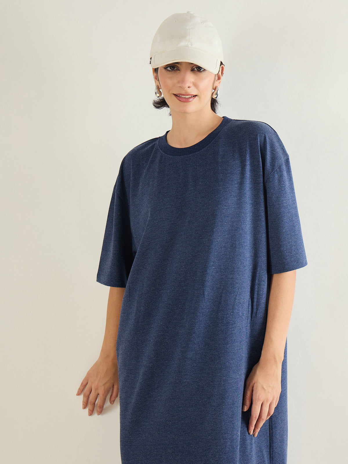 Navy Melange Oversized T-Shirt Dress-SASSAFRAS BASICS