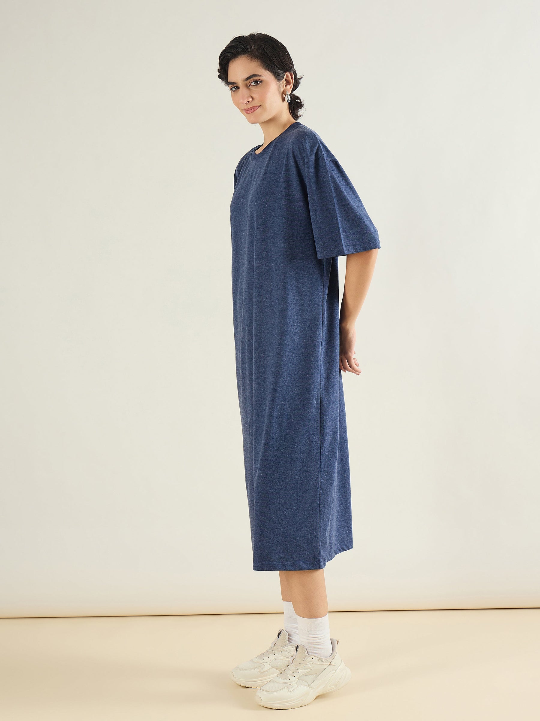 Navy Melange Oversized T-Shirt Dress-SASSAFRAS BASICS