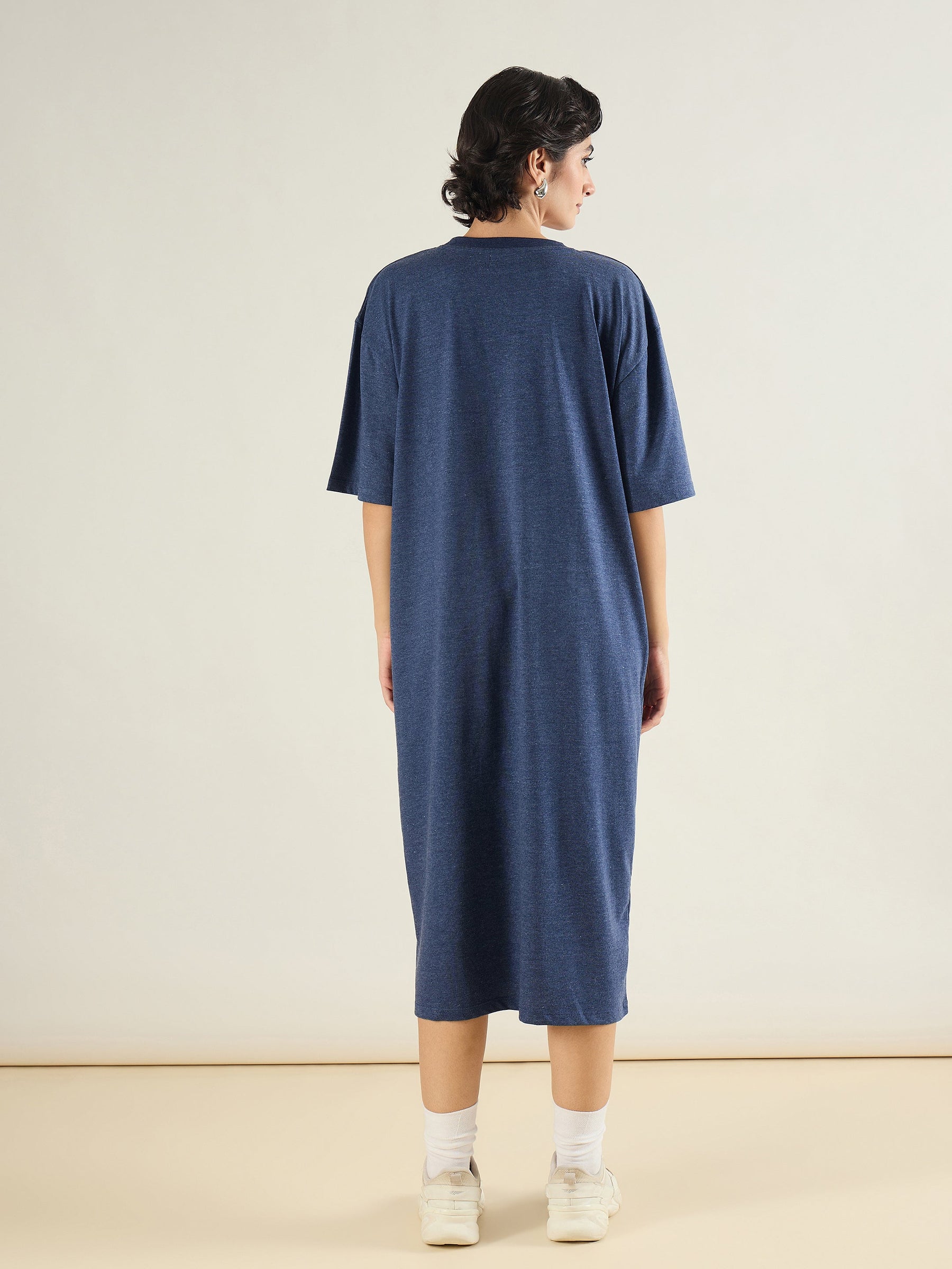 Navy Melange Oversized T-Shirt Dress-SASSAFRAS BASICS