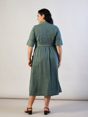 Olive Tencel Front Button Midi Dress-SASSAFRAS CURVE