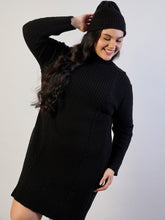 Black Acrylic Wool High Neck Short Dress-SASSAFRAS CURVE