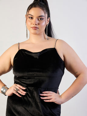 Black Velvet Bodycon Dress-SASSAFRAS CURVE