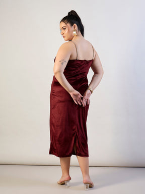 Maroon Velvet Bodycon Dress-SASSAFRAS CURVE