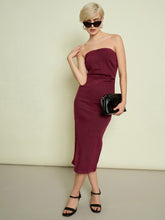 Burgundy Denim Tube Dress-SASSAFRAS
