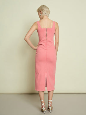 Pink Denim Strappy Midi Dress-SASSAFRAS