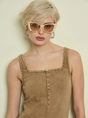 Beige Washed Denim Strappy Midi Dress-SASSAFRAS