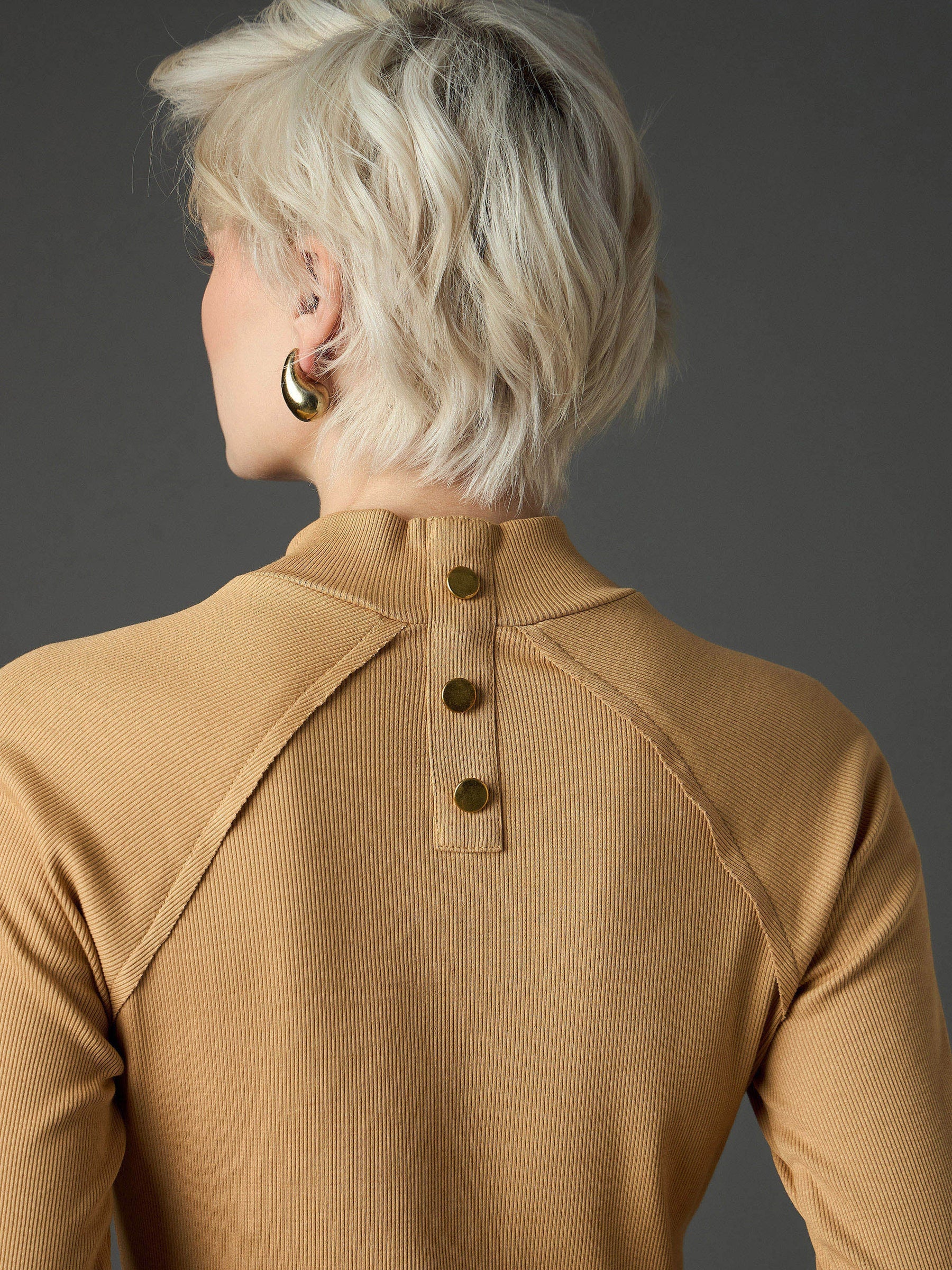 Tan Rib Turtle Neck Raglan Sleeves Midi Dress -SASSAFRAS