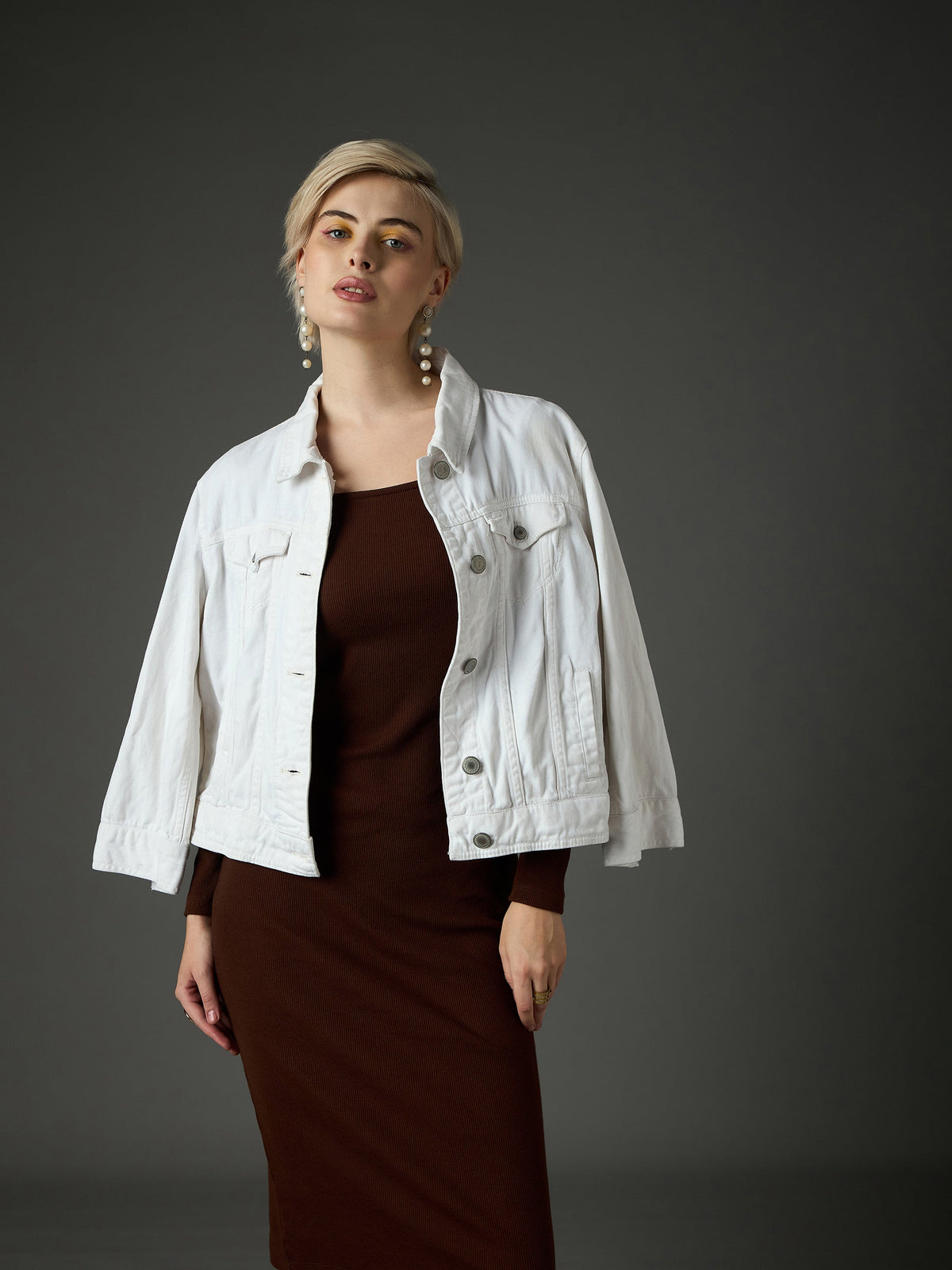 Dark Brown Rib Puff Sleeves Square Neck Bodycon Dress-SASSAFRAS