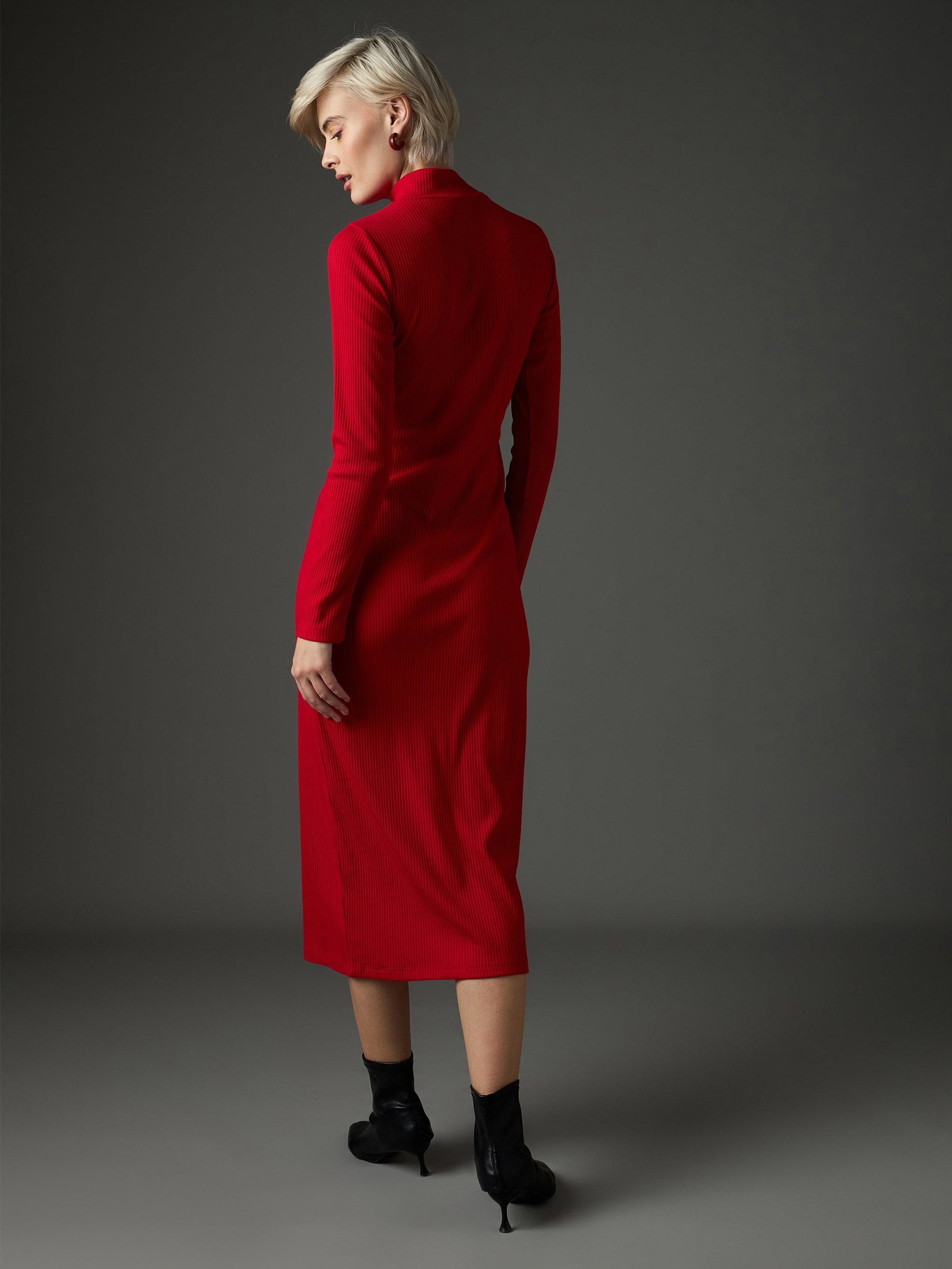 Red Rib High Neck Maxi Dress-SASSAFRAS