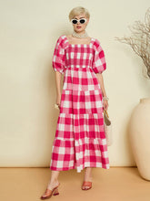 Pink Big Check Smoking Tired Maxi Dress-Pink Paprika By SASSAFRAS