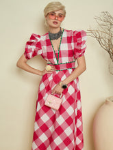 Pink Big Check A-Line Midi Dress-Pink Paprika By SASSAFRAS