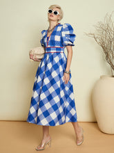 Blue Big Check A-Line Midi Dress-Pink Paprika By SASSAFRAS