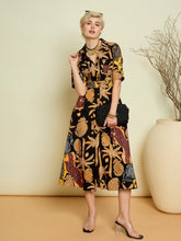 Black Boho Printed Button Placket A-Line Midi Dress-Pink Paprika By SASSAFRAS