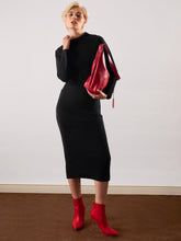 Black Acrylic Wool High Neck Midi Dress-SASSAFRAS