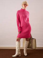 Pink Acrylic Wool Turtle Neck Short Dress-SASSAFRAS