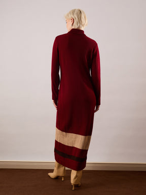 Maroon Solid Acrylic Wool Turtle neck Maxi Dress-SASSAFRAS
