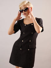 Black Tweed Round Neck Short Dress-SASSAFRAS
