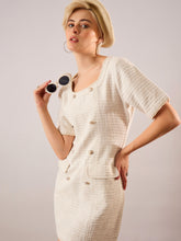 White Tweed Round Neck Short Dress-SASSAFRAS