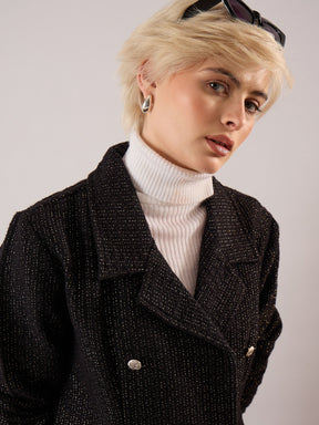 Black Tweed Full Sleeve Blazer Dress-SASSAFRAS