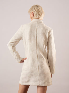 White Tweed Full Sleeve Blazer Dress-SASSAFRAS