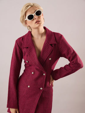 Maroon Tweed Full Sleeve Blazer Dress-SASSAFRAS
