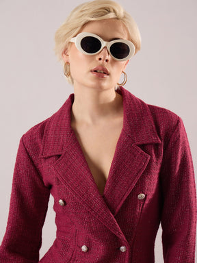 Maroon Tweed Full Sleeve Blazer Dress-SASSAFRAS