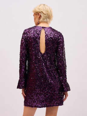 Purple Sequin Back Cut-Out Short Dress-SASSAFRAS