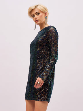 Blue Sequin Back Cut-Out Short Dress-SASSAFRAS