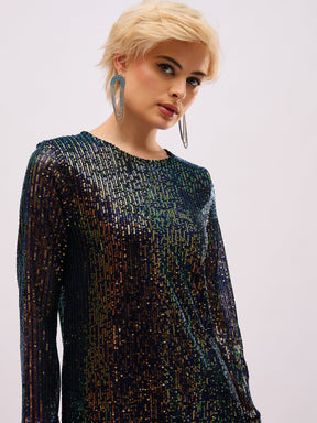 Blue Sequin Back Cut-Out Short Dress-SASSAFRAS