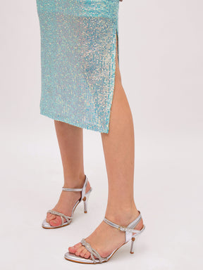 See Green Sequin Halter Neck Midi Dress-SASSAFRAS