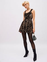 Gold Velour Sequin Sweetheart Neck Short Dress-SASSAFRAS