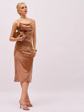 Beige Gold Velvet Cowl Neck Bodycon Dress-SASSAFRAS
