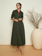 Olive Foil Print Longline Shirt Dress-Pink Paprika By SASSAFRAS