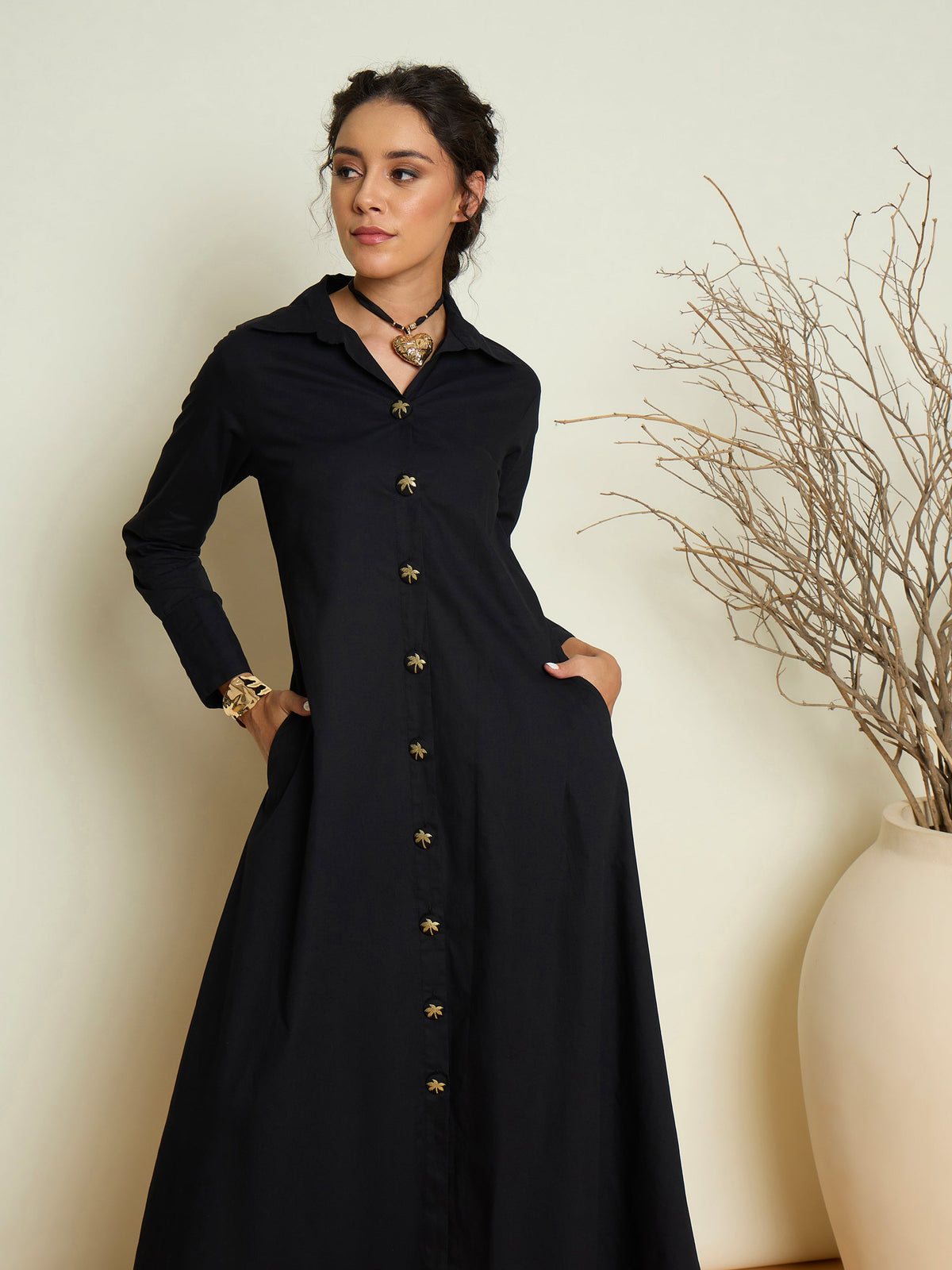 Black Foil Print Longline Shirt Dress-Pink Paprika By SASSAFRAS