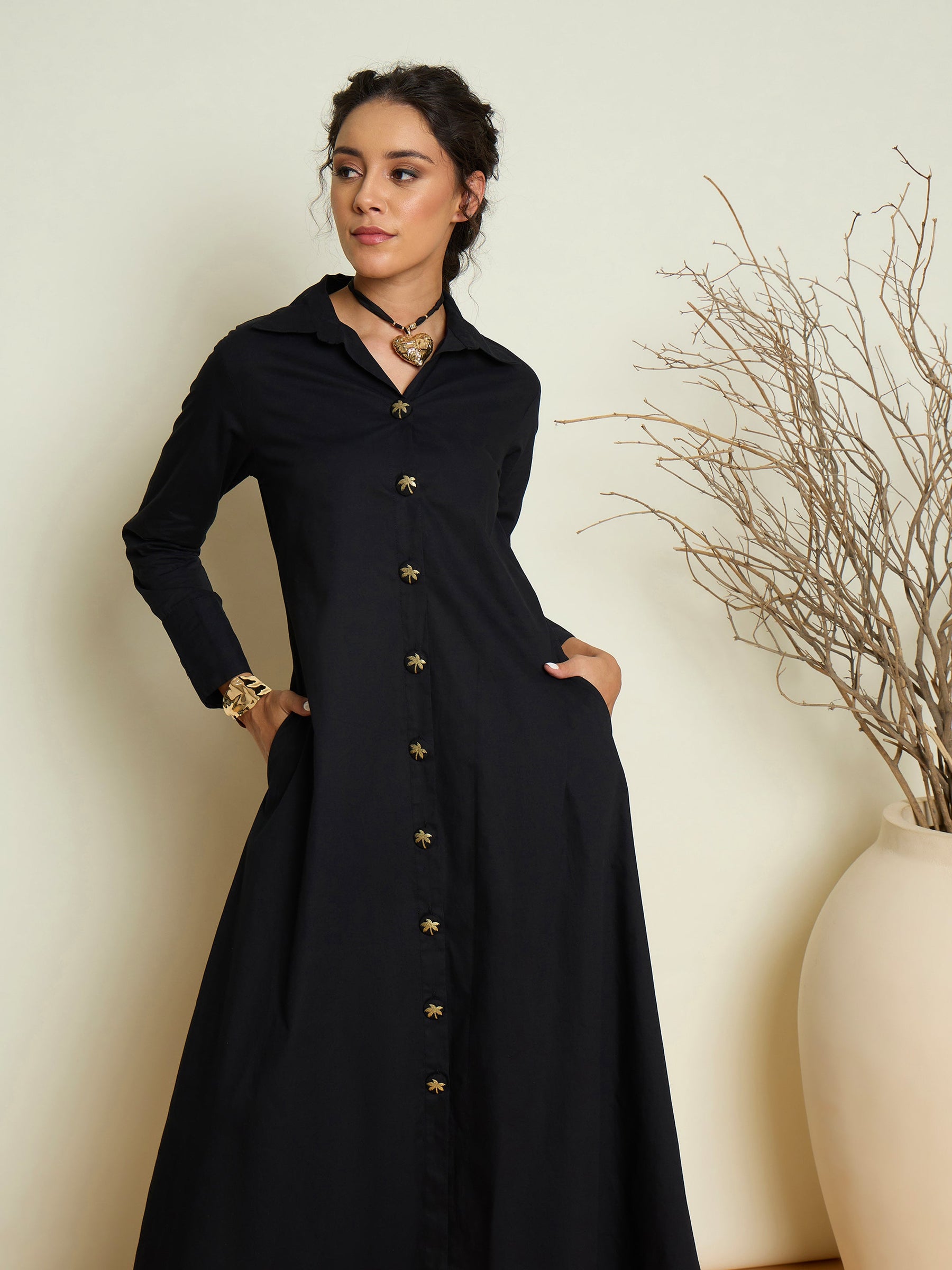 Black Foil Print Longline Shirt Dress-Pink Paprika By SASSAFRAS