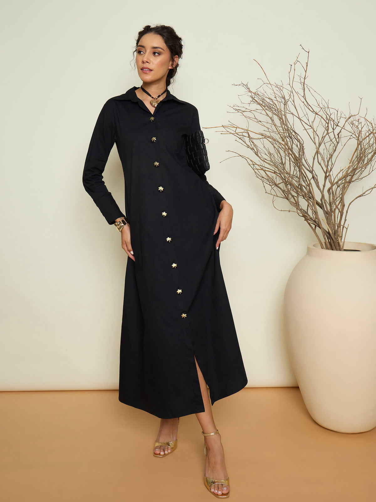 Black Foil Print Longline Shirt Dress-Pink Paprika By SASSAFRAS