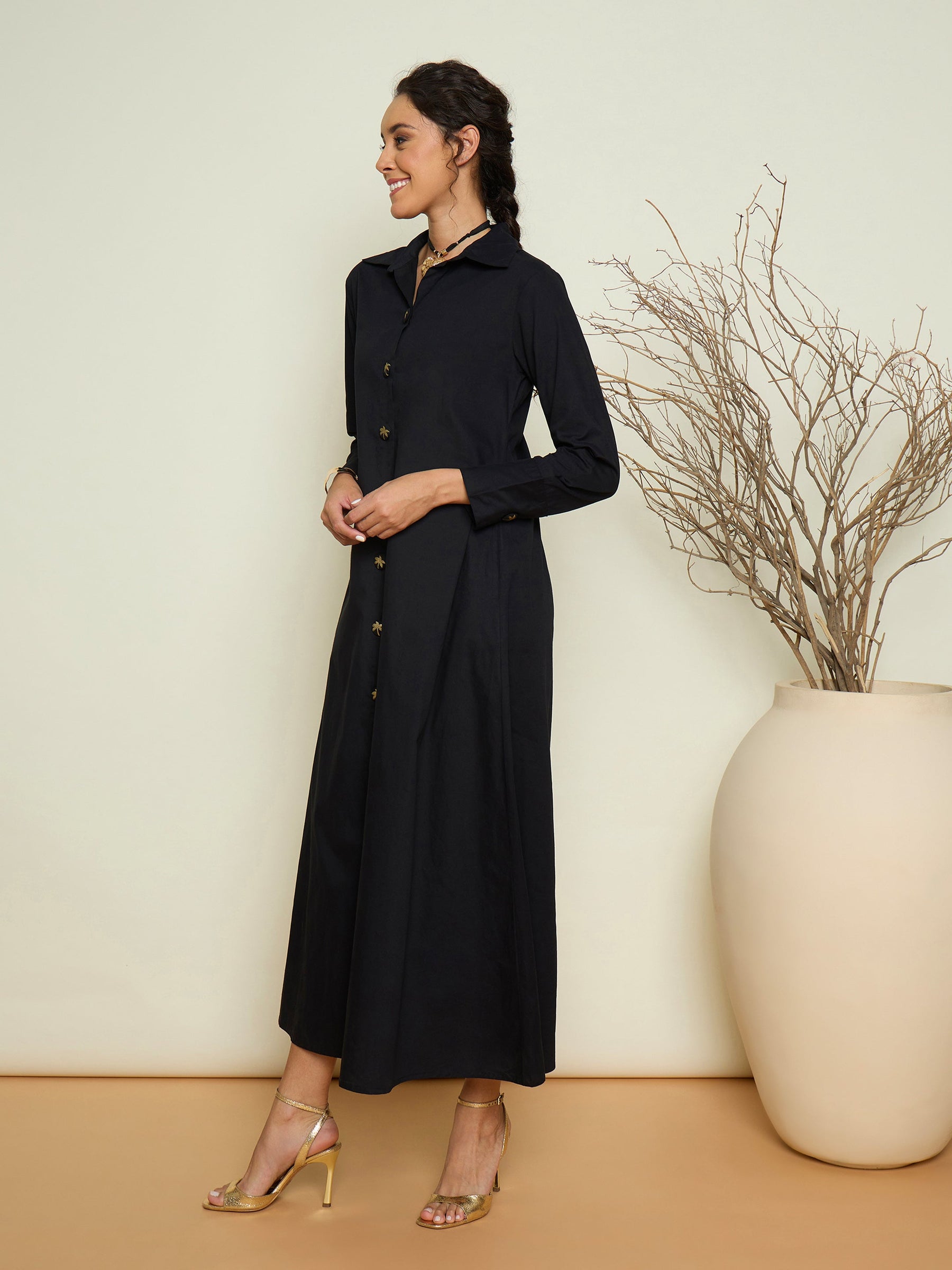 Black Foil Print Longline Shirt Dress-Pink Paprika By SASSAFRAS