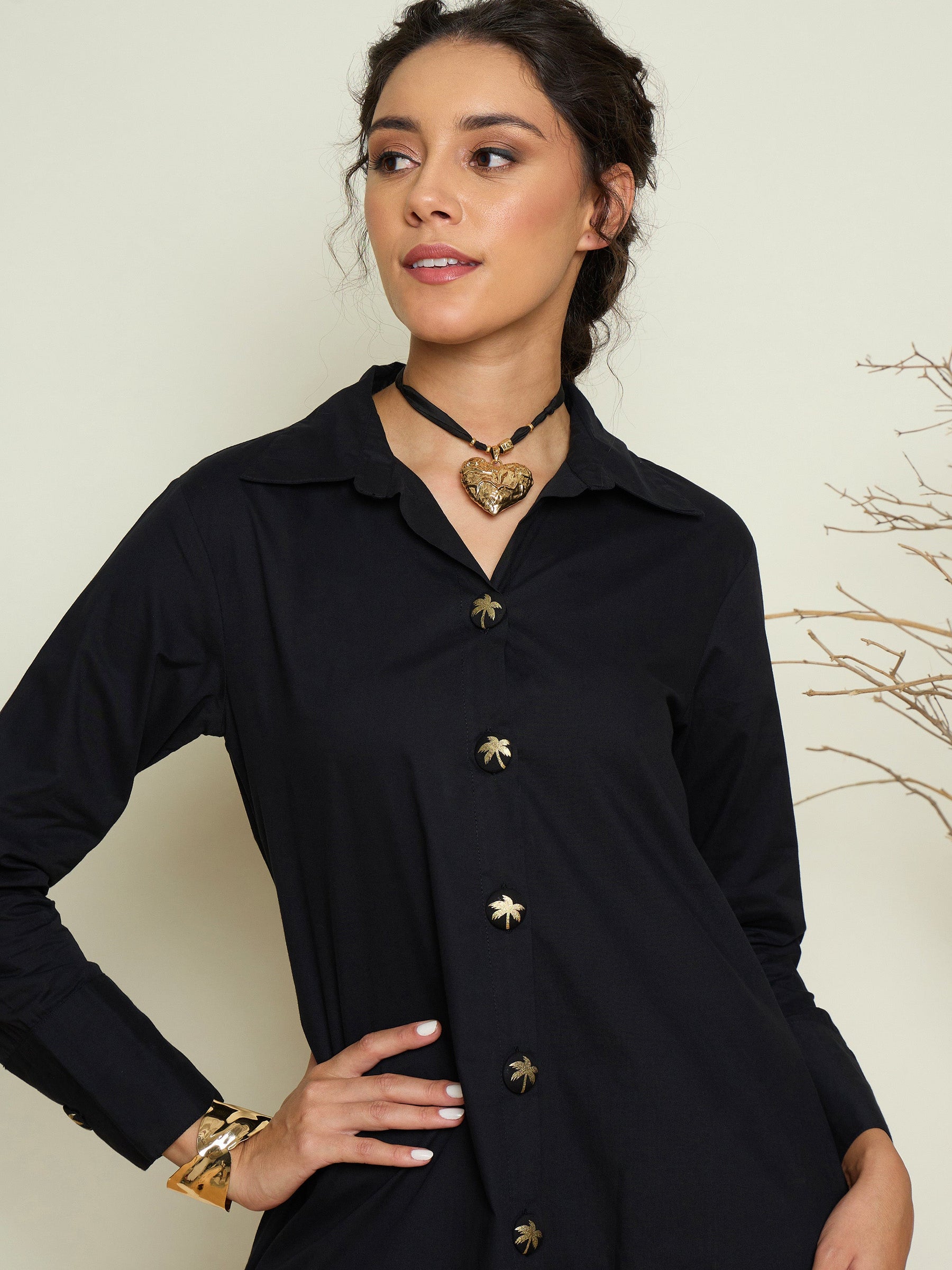 Black Foil Print Longline Shirt Dress-Pink Paprika By SASSAFRAS