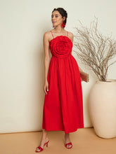 Red Poplin Front Corsage Strappy Maxi Dress-Pink Paprika By SASSAFRAS