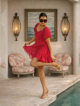 Red Sweetheart Neck Short Skater Dress-SASSAFRAS