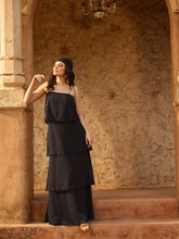 Black Frill Strappy Maxi Dress-SASSAFRAS