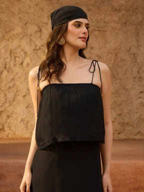 Black Frill Strappy Maxi Dress-SASSAFRAS
