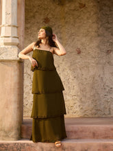 Olive Frill Strappy Maxi Dress-SASSAFRAS