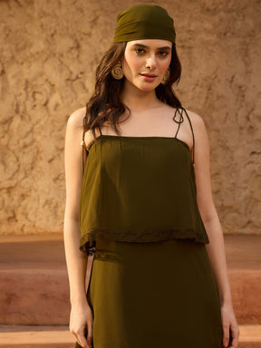 Olive Frill Strappy Maxi Dress-SASSAFRAS