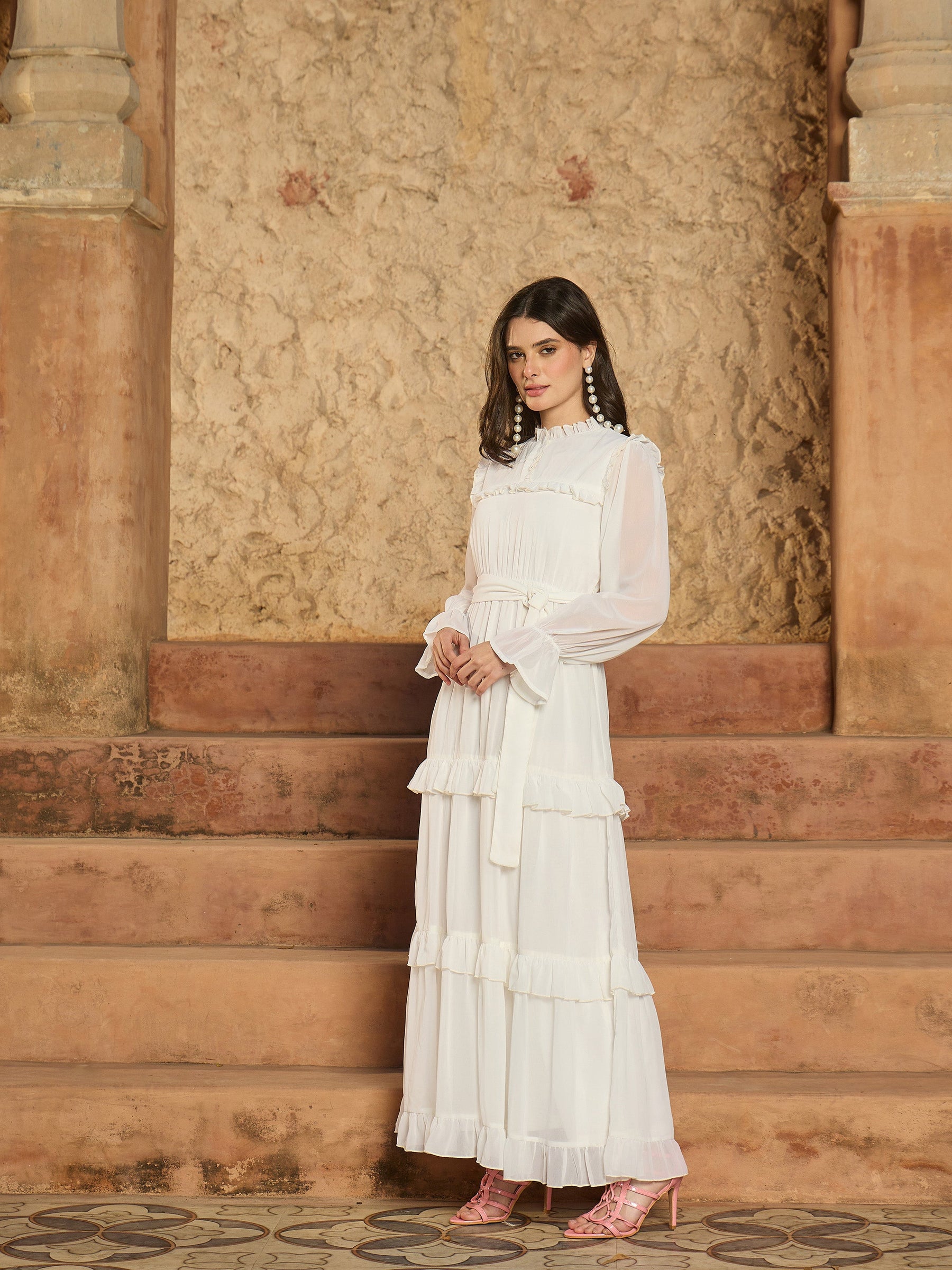 White Tiered Maxi Dress-SASSAFRAS