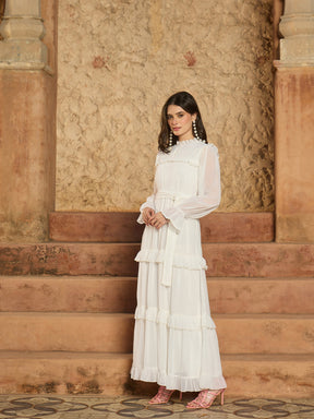 White Tiered Maxi Dress-SASSAFRAS